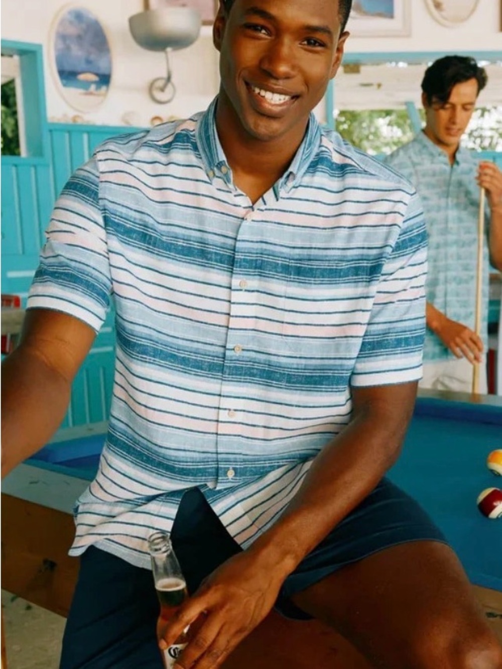 Southern Tide Cooley Stripe Short Sleeve Button Down Sport Shirt: White
